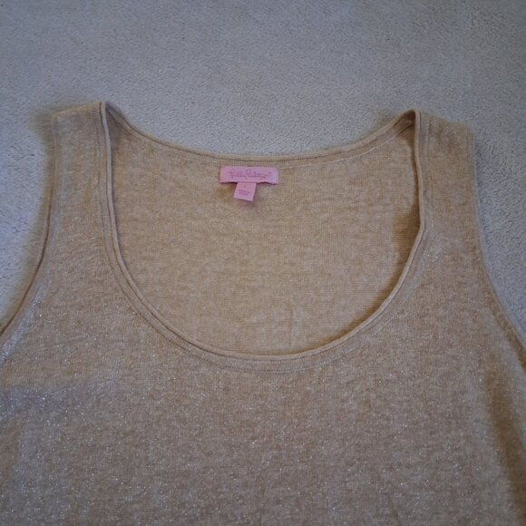 Lilly Pulitzer Women's Large Gold Metallic Linen Blend Lightweight Knit Tank Top - Picture 5 of 13